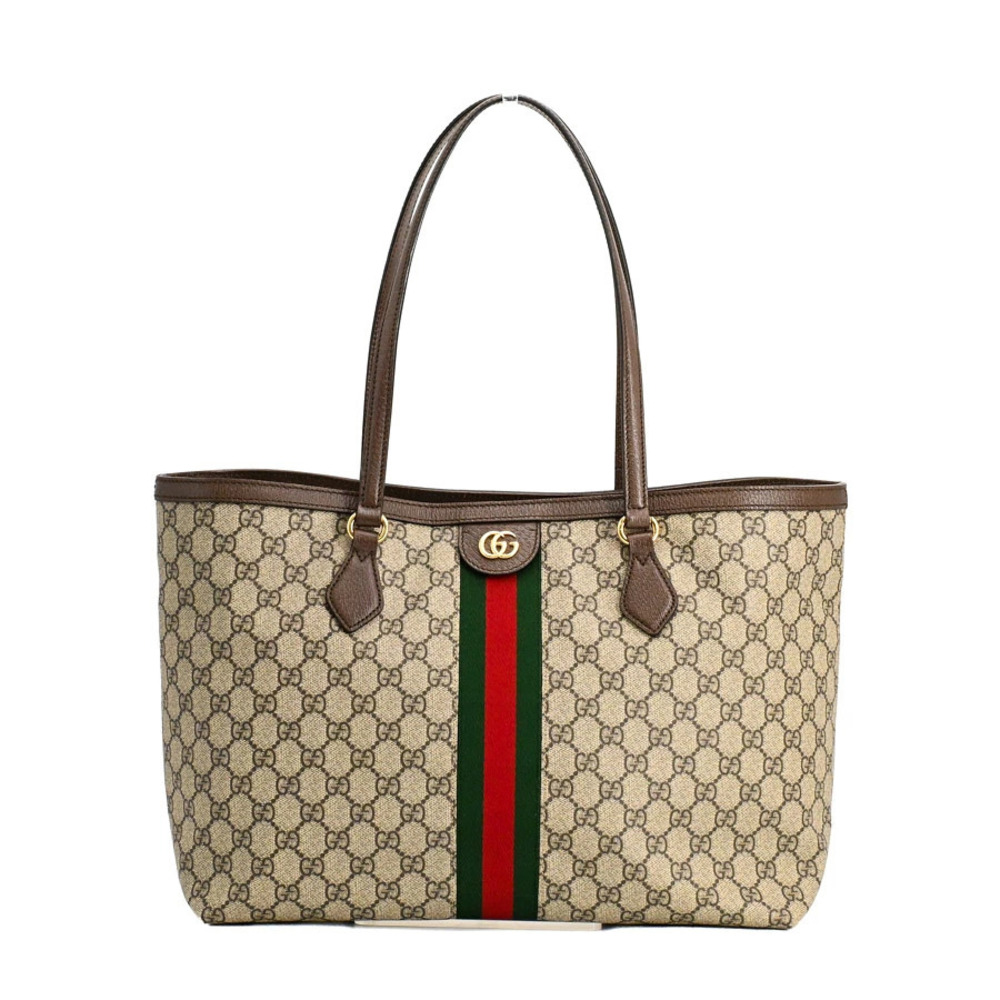 Gucci GG Tote Bag Leather Dark Brown Beige